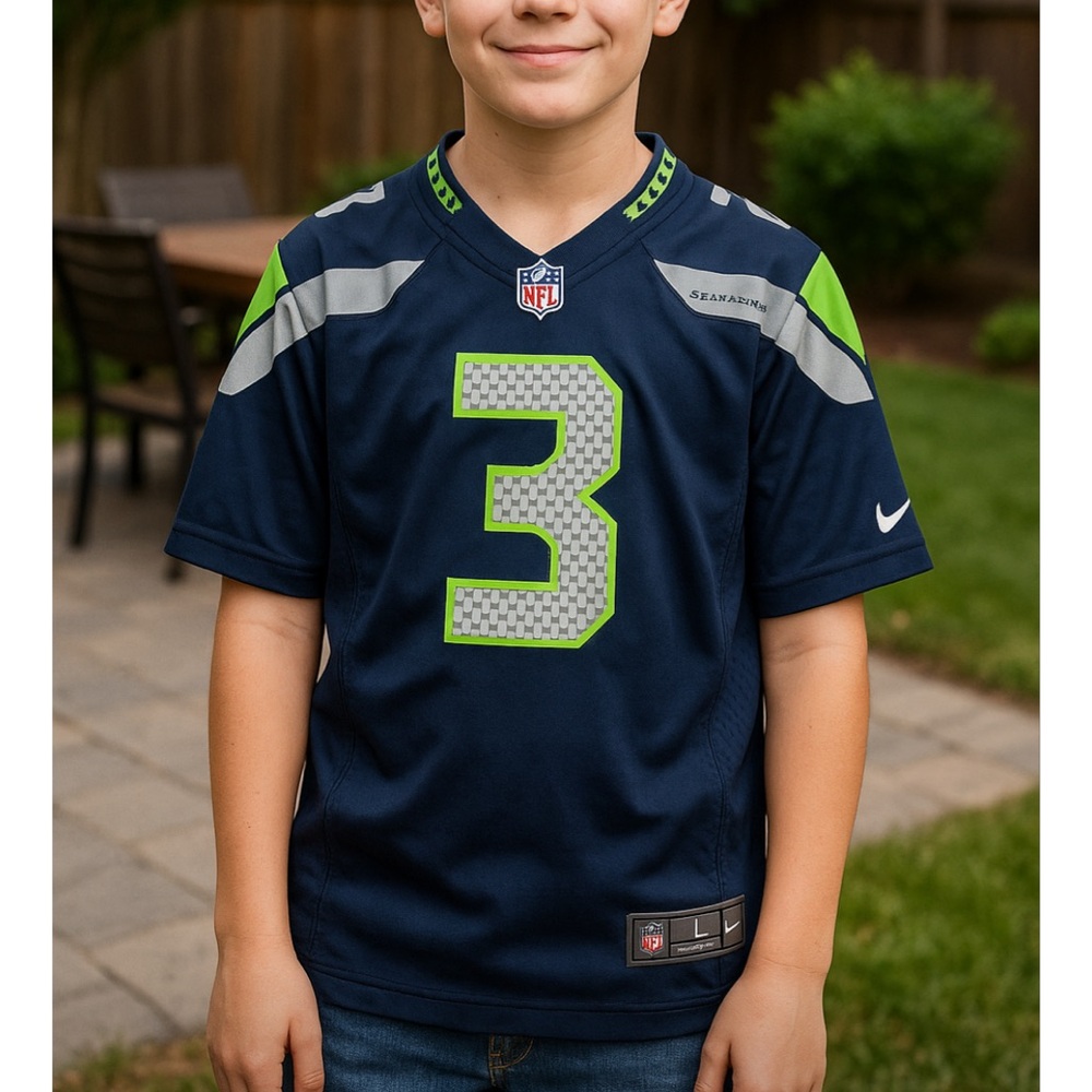 Nike Navy NFL Seattle Seahawks Wilson #3 Jersey Boy’s Sz Large Super bowl